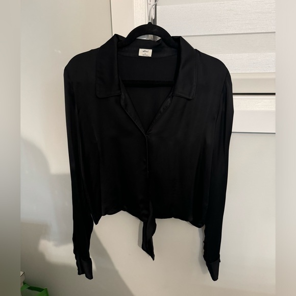 Aritzia Satin Effect Crop Tie Blouse - Picture 4 of 6